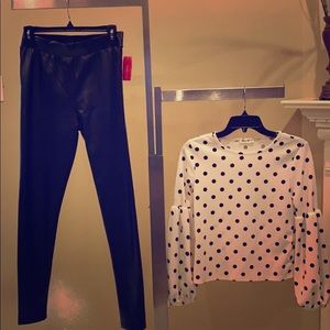 Pleather Leggings and Polka dot Blouse Bundle